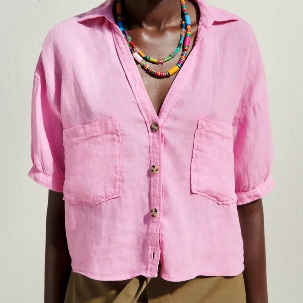 Zara Cropped Linen Top